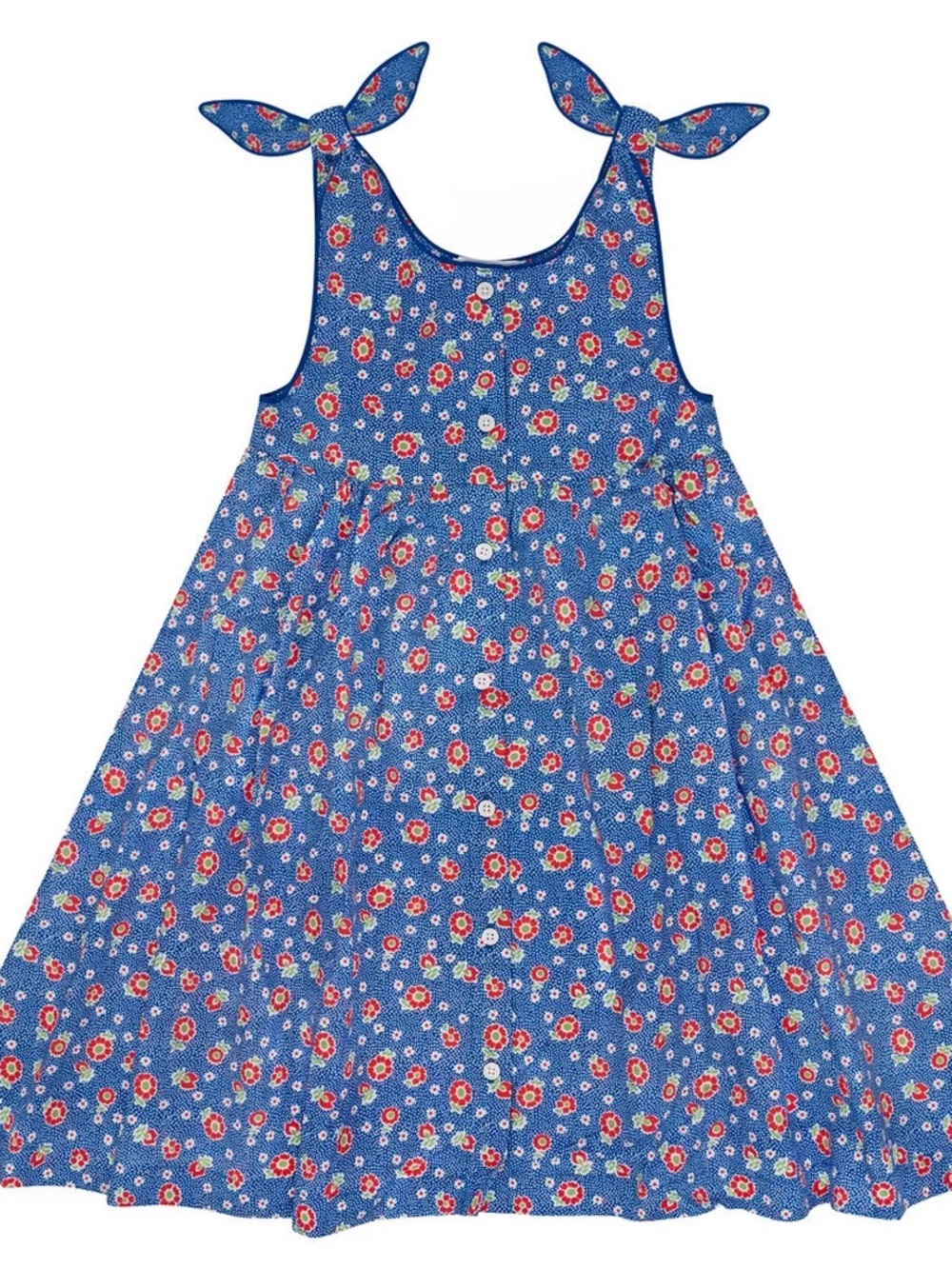 Minnow Girls Blue Floral Tie-Shoulder Sundress 11/12